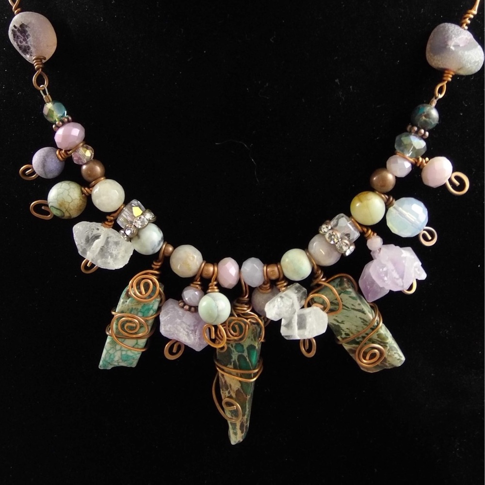 Handmade Amethyst and turquoise jasper necklace